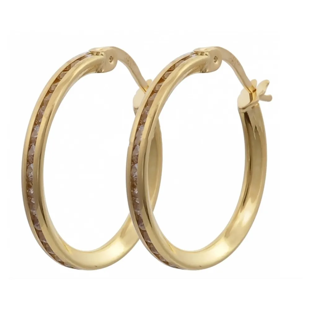 14K Χρυσά Σκουλαρίκια Κρίκοι με Ζιργκόν KR6046O