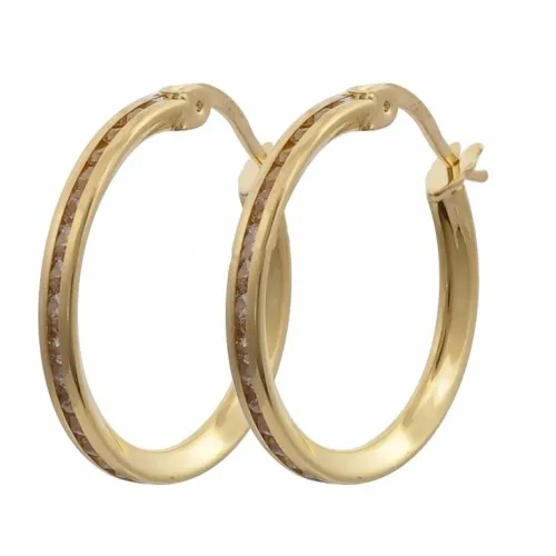 14K Χρυσά Σκουλαρίκια Κρίκοι με Ζιργκόν KR6046O