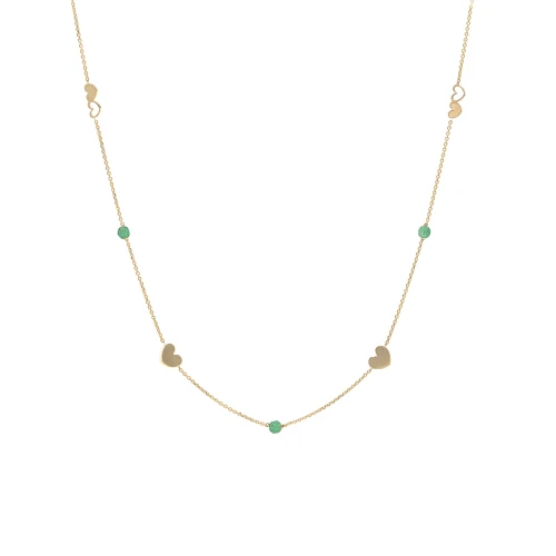 14Κ Χρυσό Κολιέ με "Καρδιές" και Αχάτη M001561-14