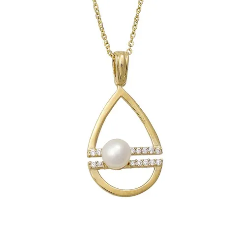 14Κ Χρυσό Κολιέ με Μαργαριτάρι & Ζιργκόν M001849