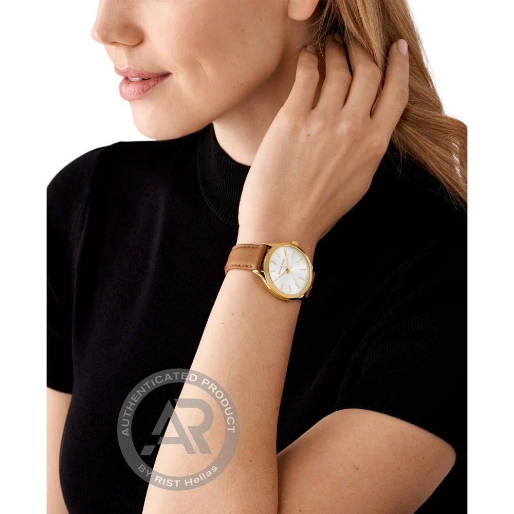 MICHAEL KORS Slim Rynway Με Δερμάτινο Καφέ Λουράκι MK7465