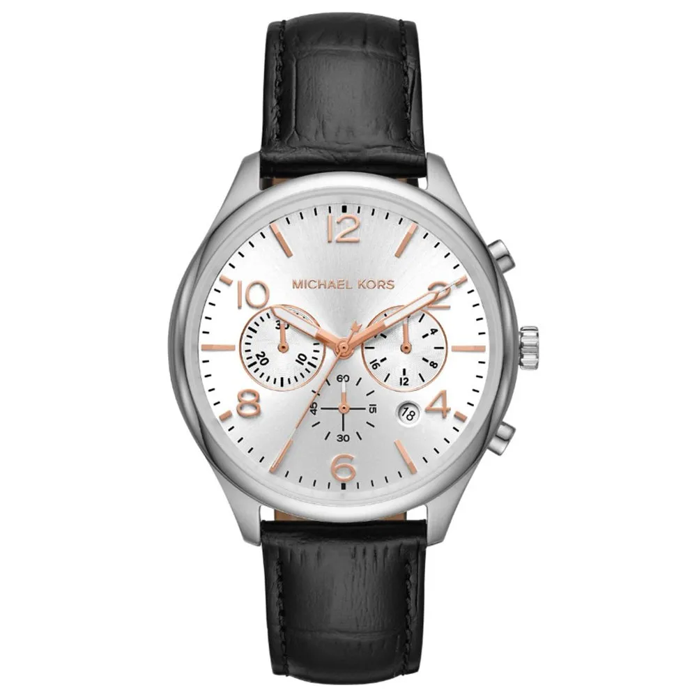 MICHAEL KORS Merrick Chronograph Black Leather Strap MK8635