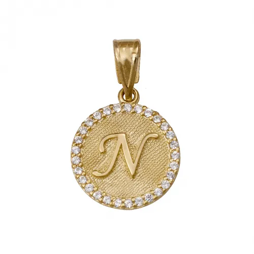 14Κ Χρυσό Μενταγιόν με Ζιργκόν Μονόγραμμα "N" MT110GKN