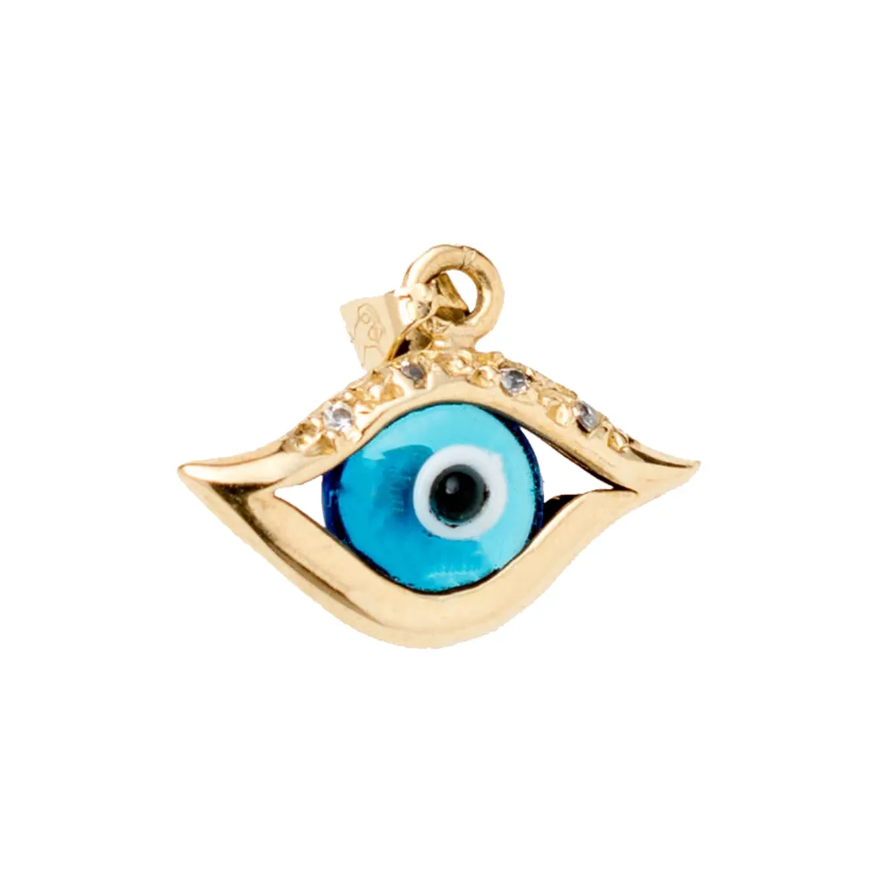 14K Χρυσό Μενταγιόν Μπλε Μάτι με Ζιργκόν MT39K14