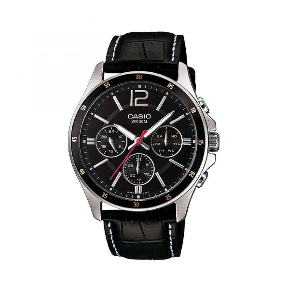 CASIO Collection με Μαύρο Δερμάτινο Λουράκι MTP-1374PL-1AVEF