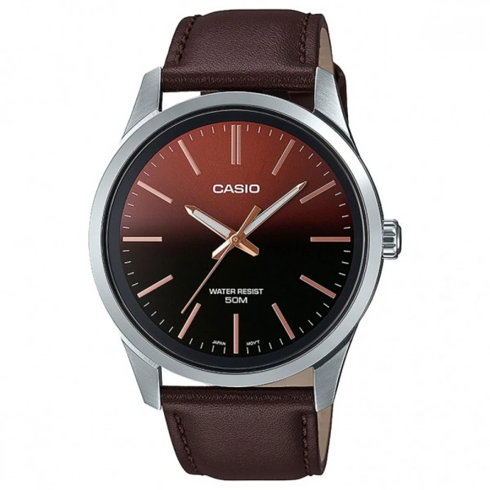 Casio Collection με Καφέ Δερμάτινο Λουράκι MTP-E180L-5AVEF