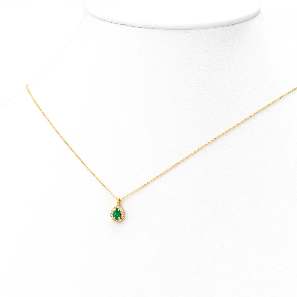 18K Χρυσό Κολιέ με Σμαράγδι και Διαμάντια OAX1756KL18