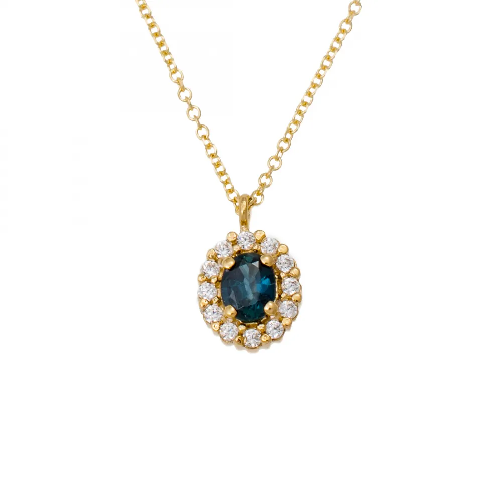 18K Χρυσό Κολιέ με Ζαφείρι & Διαμάντια KLOAX1782