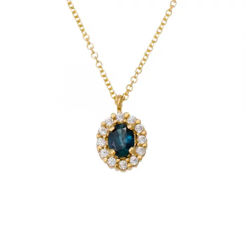 18K Χρυσό Κολιέ με Ζαφείρι & Διαμάντια KLOAX1782