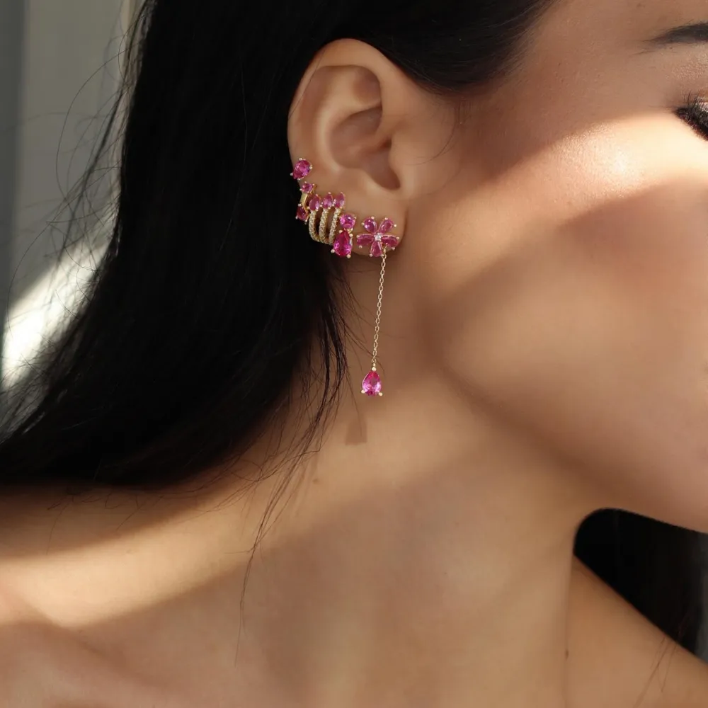 LAURA P. Pink Lady Σκουλαρίκια 925 Ασήμι Επιχρυσωμένα με Μωβ Δάκρυ Ζιργκόν OR0205GF