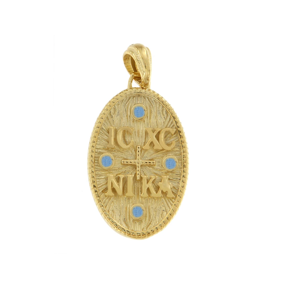 14K, Χρυσό Κωνσταντινάτο, Διπλής Όψεως με Γαλάζιο Ζιργκόν P335KRN