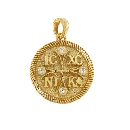 9K Χρυσό Κωνσταντινάτο Διπλής όψης με Ζιργκόν P398KR