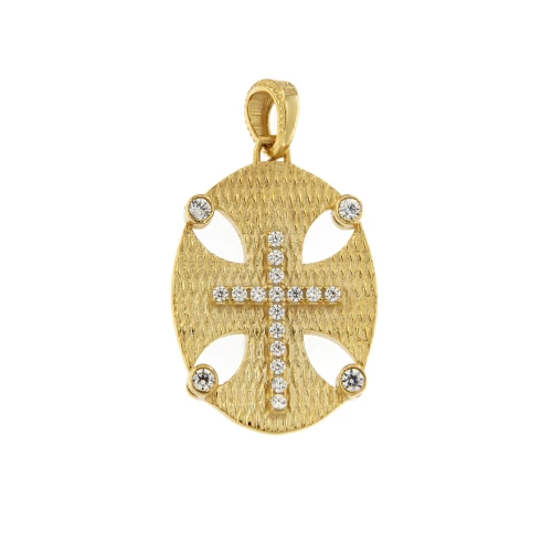 9K Χρυσό Κωνσταντινάτο-Σταυρός Διπλής Όψεως με Ζιργκόν P410KR