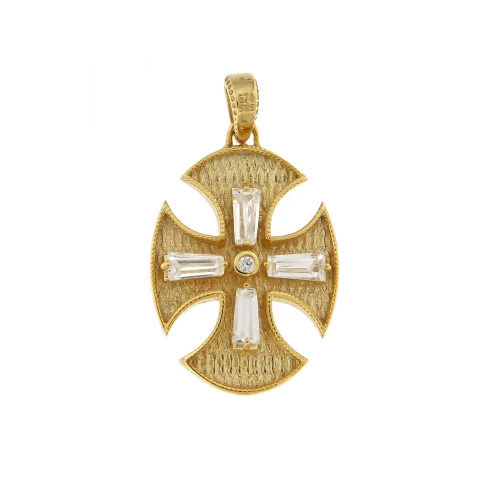 9K Χρυσό Κωνσταντινάτο-Σταυρός Διπλής Όψεως με Ζιργκόν P412KR