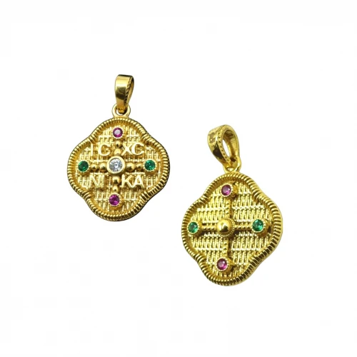 9K Χρυσό Κωνσταντινάτο Διπλής όψης με Ζιργκόν P6862KR