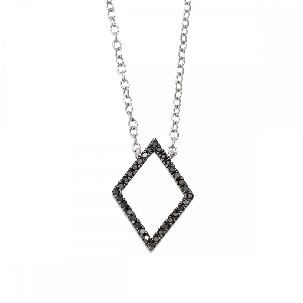 14K Λευκόχρυσο Κολιέ Ρόμβος με Μαύρα Διαμάντια PS7397