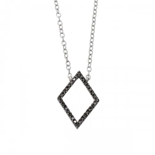 14K Λευκόχρυσο Κολιέ Ρόμβος με Μαύρα Διαμάντια PS7397