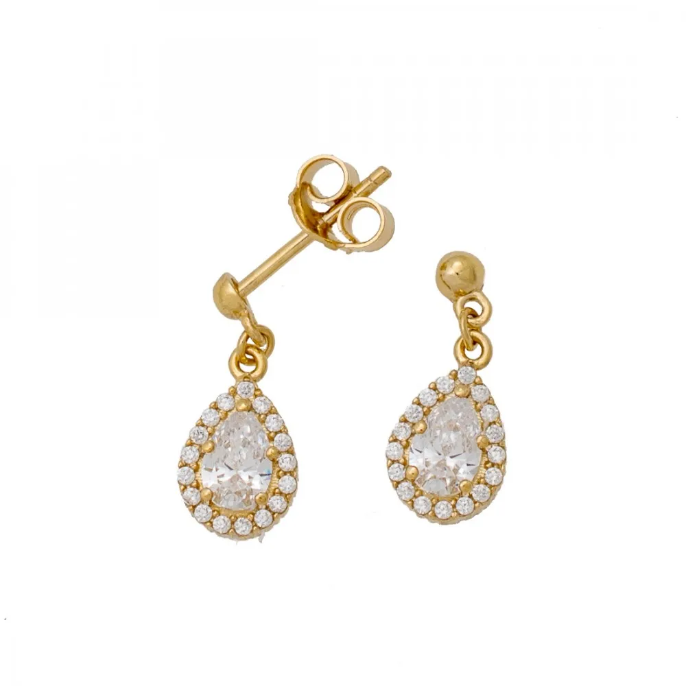 14K Χρυσά Κρεμαστά Σκουλαρίκια με Ζιργκόν PX246