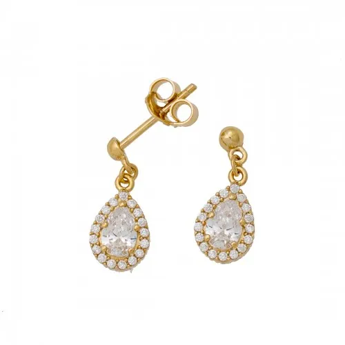 14K Χρυσά Κρεμαστά Σκουλαρίκια με Ζιργκόν PX246