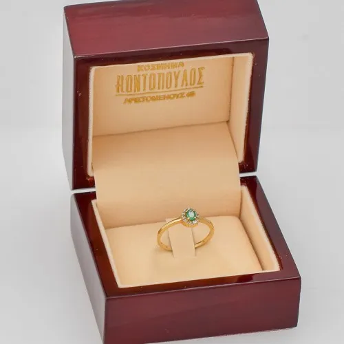 14K Χρυσό Δαχτυλίδι με Σμαράγδι & Ζιργκόν ROAX1783