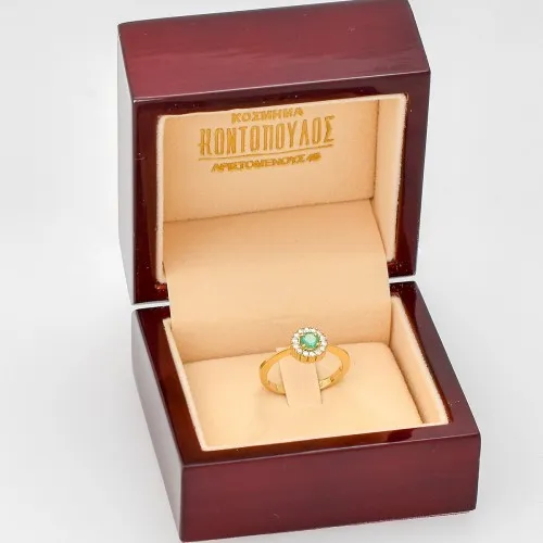 18K Χρυσό Δαχτυλίδι με Σμαράγδι & Ζιργκόν ONX1057R18