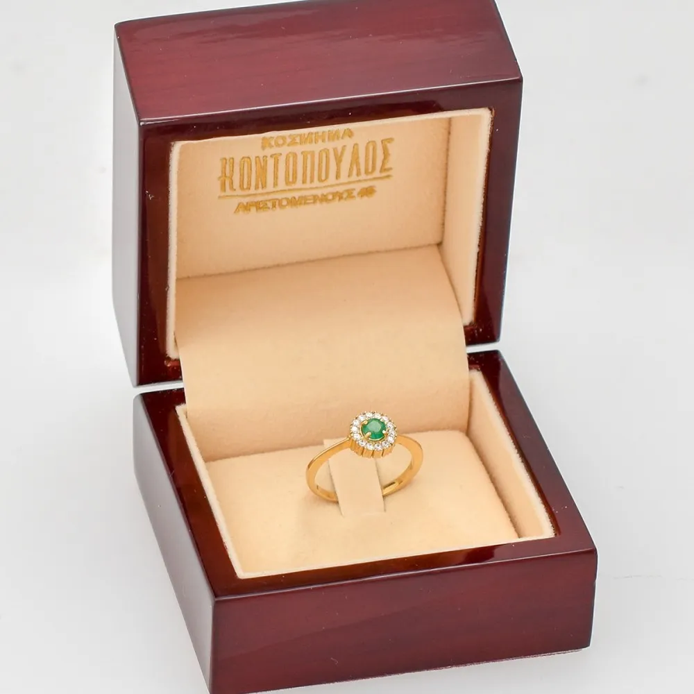 14K Χρυσό Δαχτυλίδι με Σμαράγδι & Ζιργκόν RONX1057