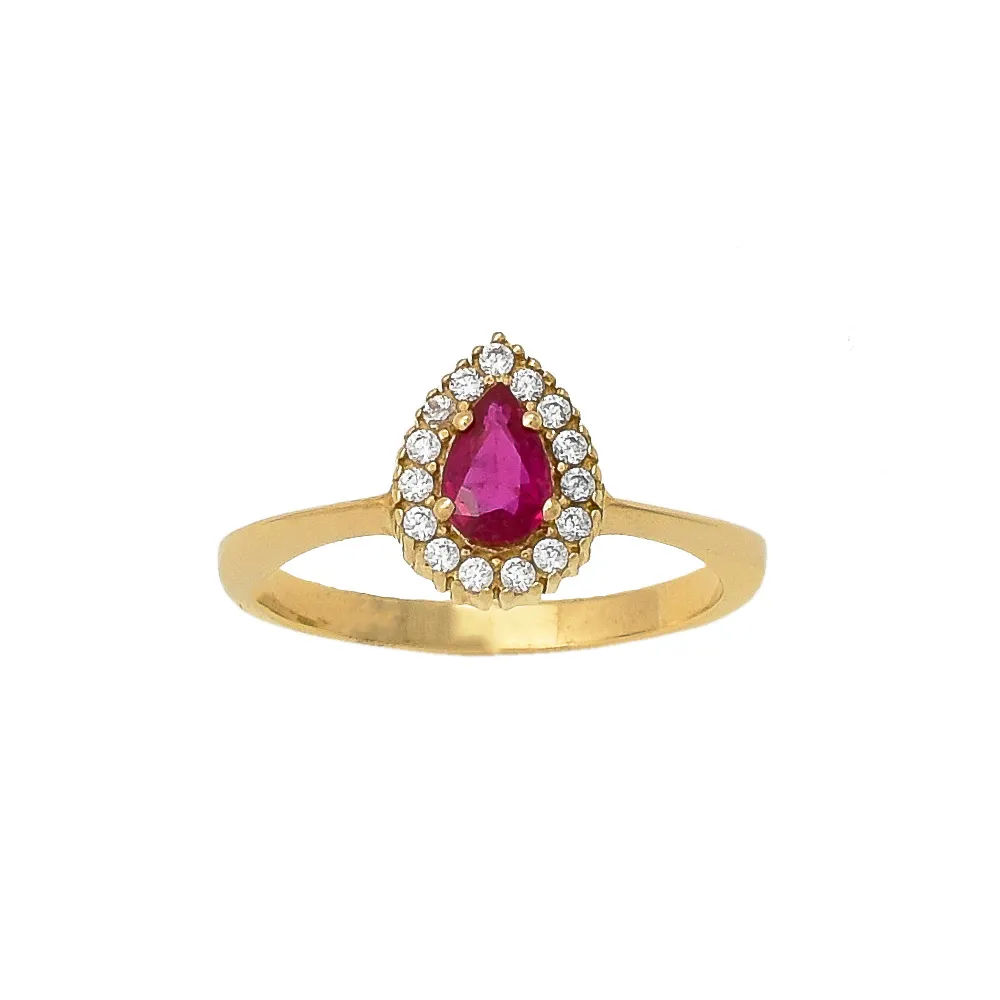 14K Χρυσό Δαχτυλίδι με Ρουμπίνι & Ζιργκόν RONX1065