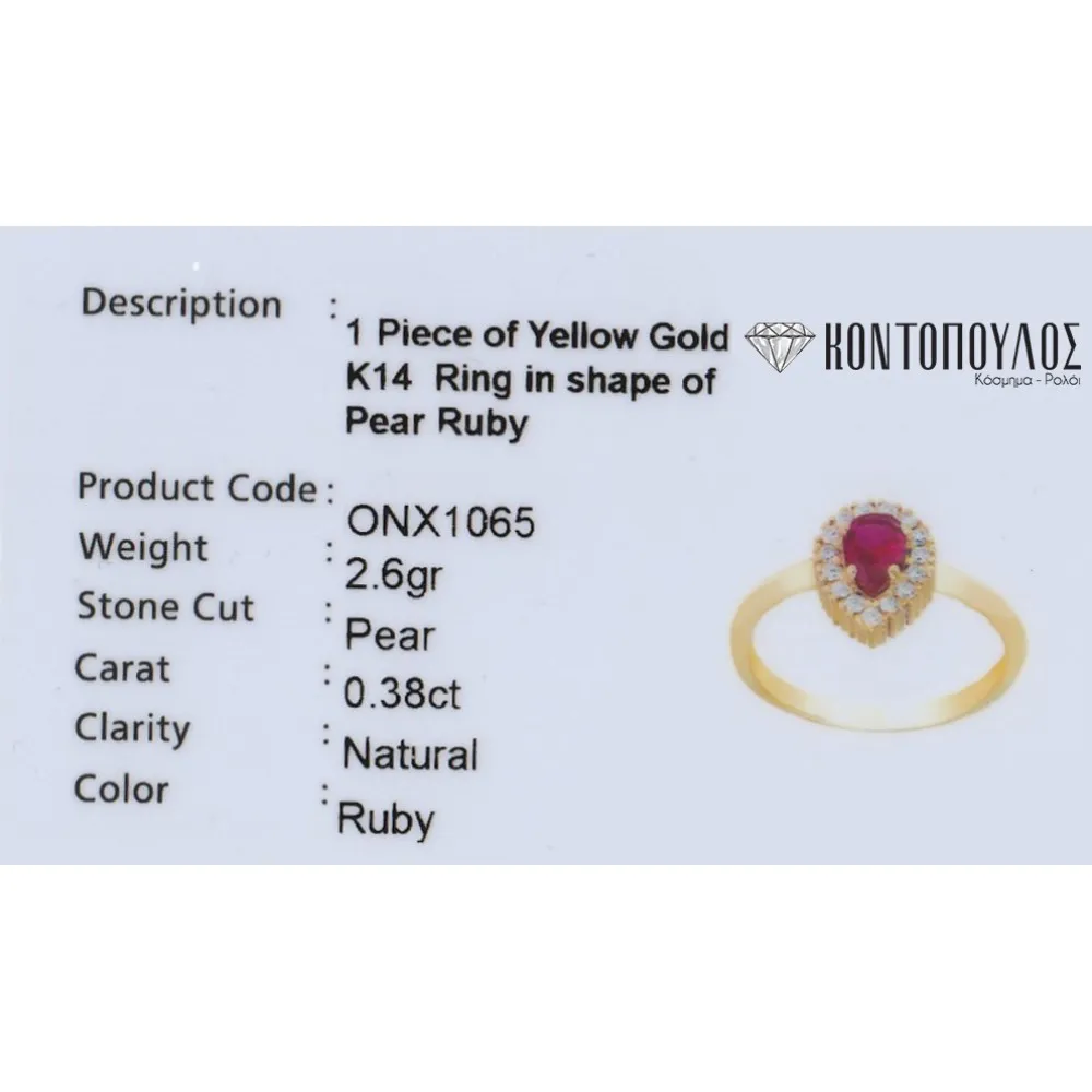 14K Χρυσό Δαχτυλίδι με Ρουμπίνι & Ζιργκόν RONX1065