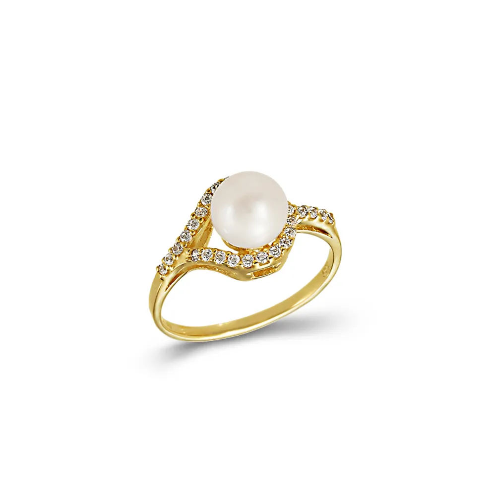 14K Χρυσό Δαχτυλίδι με Μαργαριτάρι & Ζιργκόν AD3513K