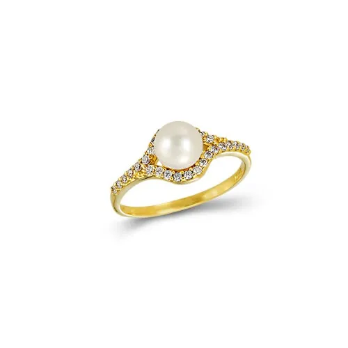 14K Χρυσό Δαχτυλίδι με Μαργαριτάρι & Ζιργκόν AD3523K