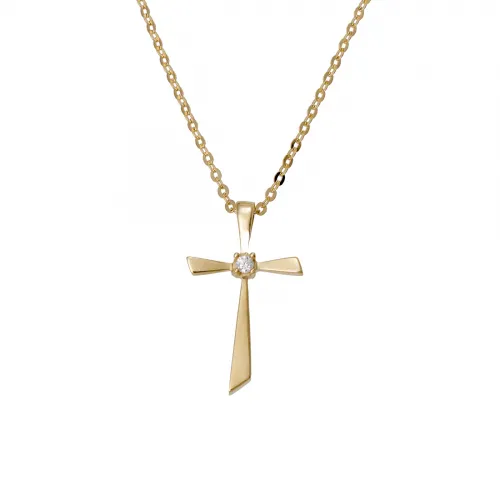 14Κ Χρυσός Σταυρός με Ζιργκόν και Αλυσίδα S000771PS