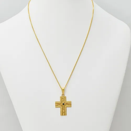 18K Χρυσός Σταυρός Χειροποίητος με Ζαφείρι S2670