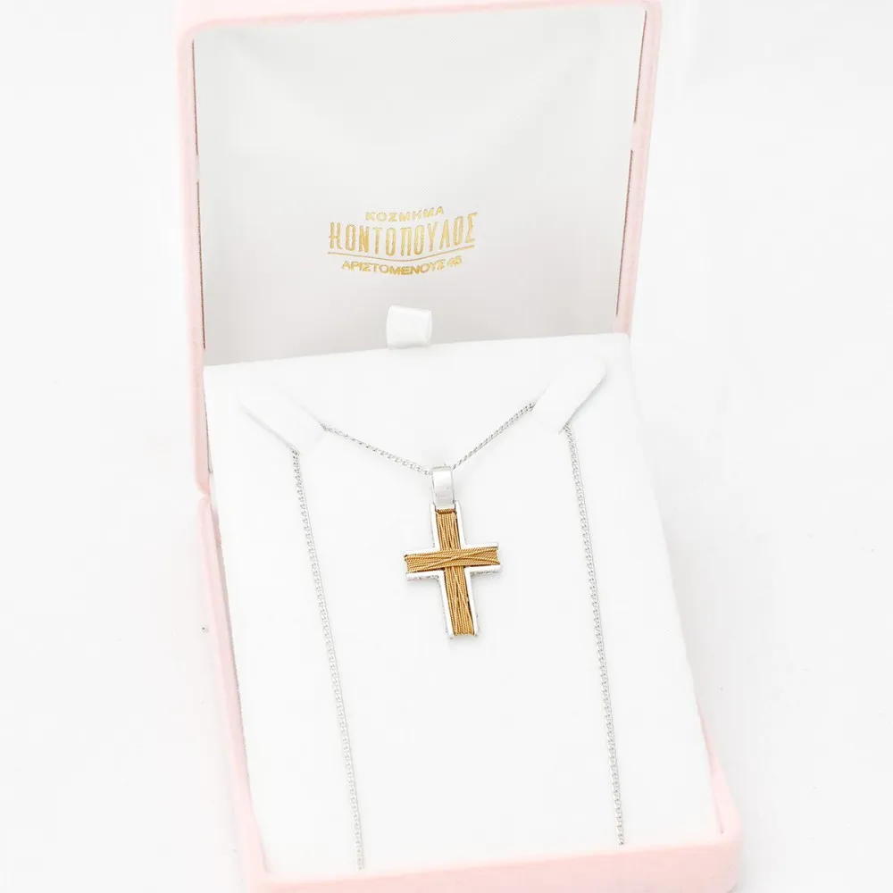 14K Χρυσός Δίχρωμος Χειροποίητος Σταυρός S395SP