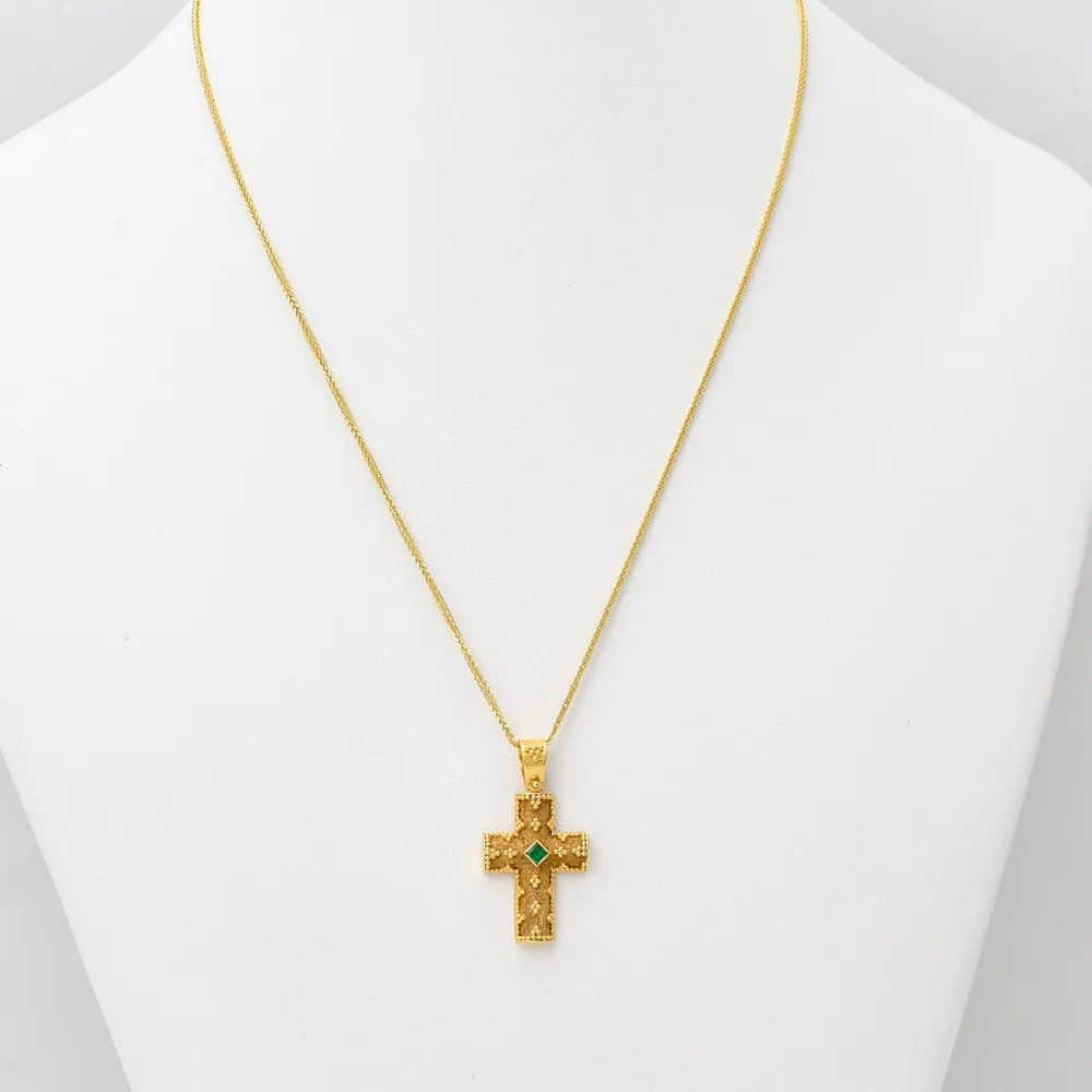 18K Χρυσός Σταυρός Χειροποίητος με Σμαράγδι SS539