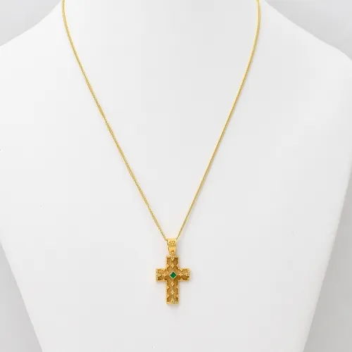 18K Χρυσός Σταυρός Χειροποίητος με Σμαράγδι SS539