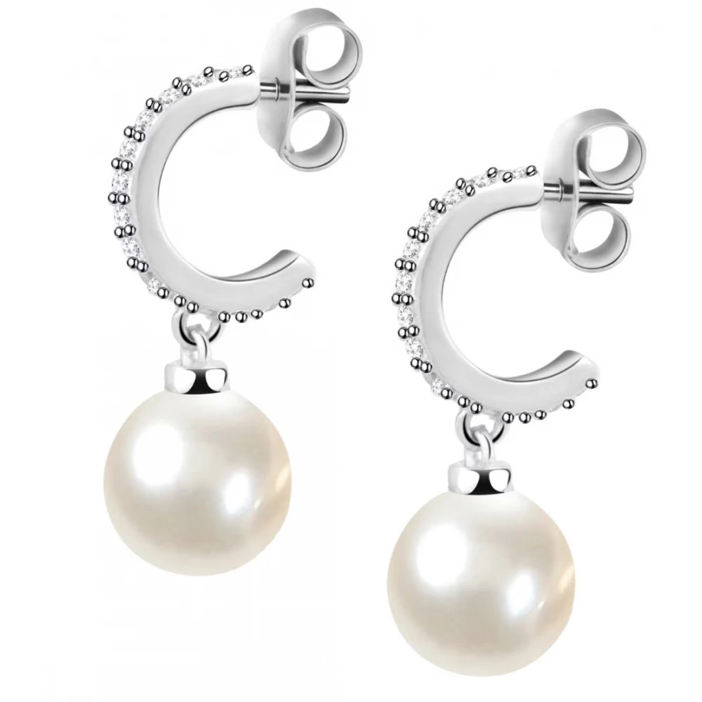 MORELLATO Σκουλαρίκια 925 Ασήμι Με Πέρλα και Λευκά Ζιργκόν SANH03