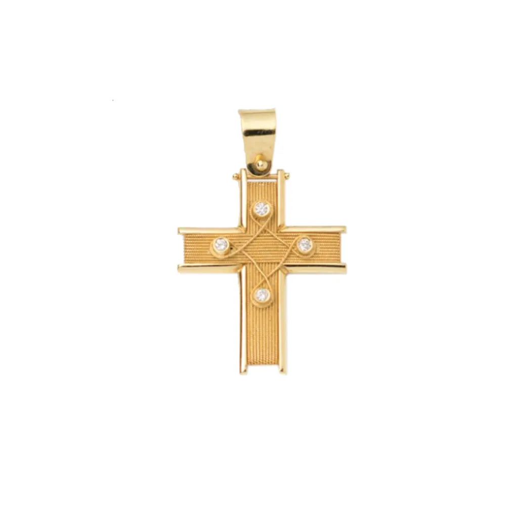 18Κ Χρυσός Σταυρός Χειροποίητος με Διαμάντια SB012K