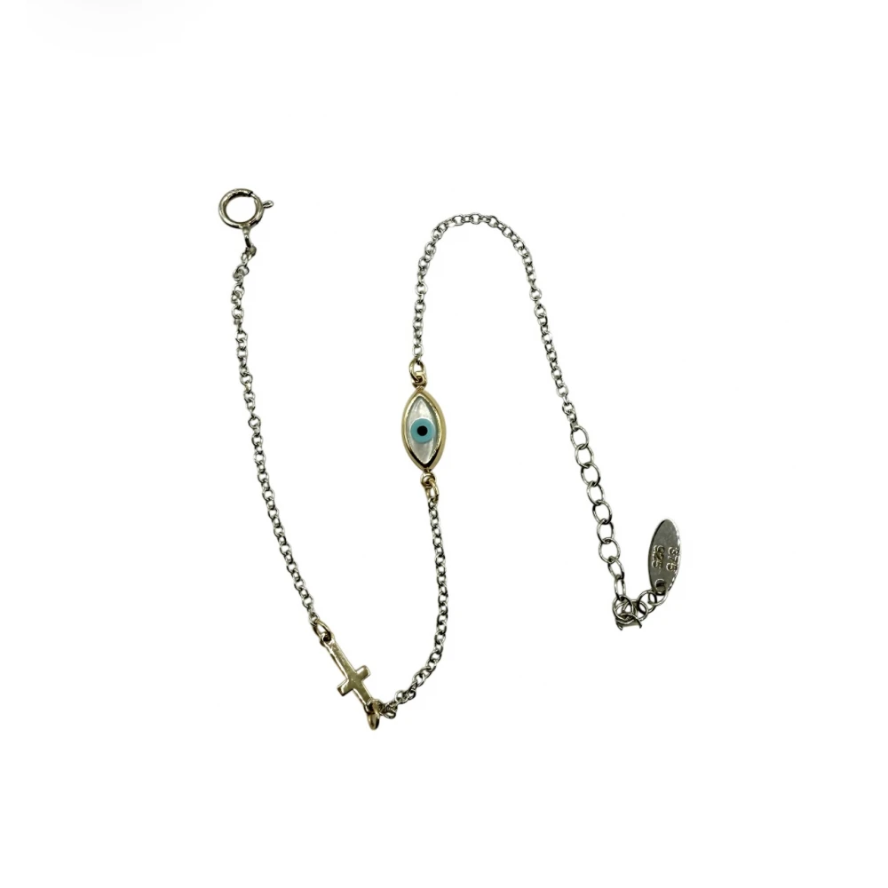 Βραχιόλι από Ασήμι 925 και Χρυσό με "Σταυρό και Ματάκι" SIG106-25