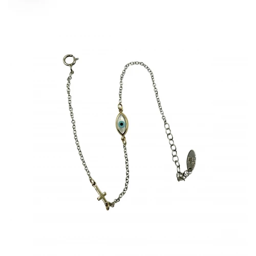 Βραχιόλι από Ασήμι 925 και Χρυσό με "Σταυρό και Ματάκι" SIG106-25