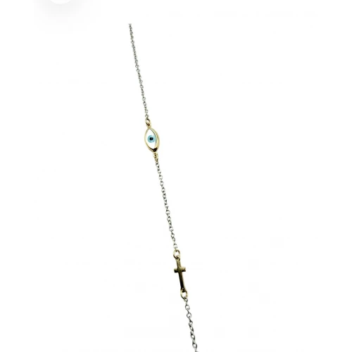 Βραχιόλι από Ασήμι 925 και Χρυσό με "Σταυρό και Ματάκι" SIG106-25