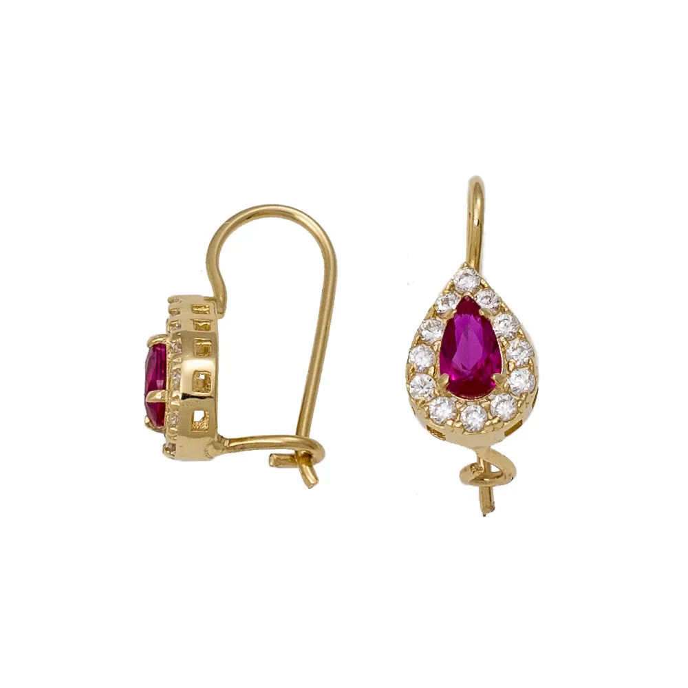 14K Χρυσά Σκουλαρίκια Κρεμαστά με Κόκκινο Ζιργκόν SK126KK