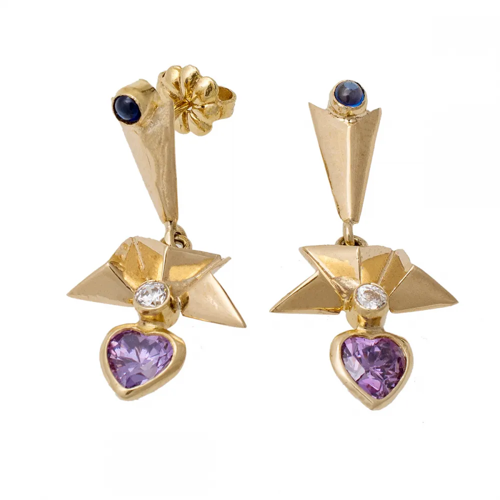 14K Χρυσά Σκουλαρίκια Κρεμαστά με Ζιργκόν SK366F