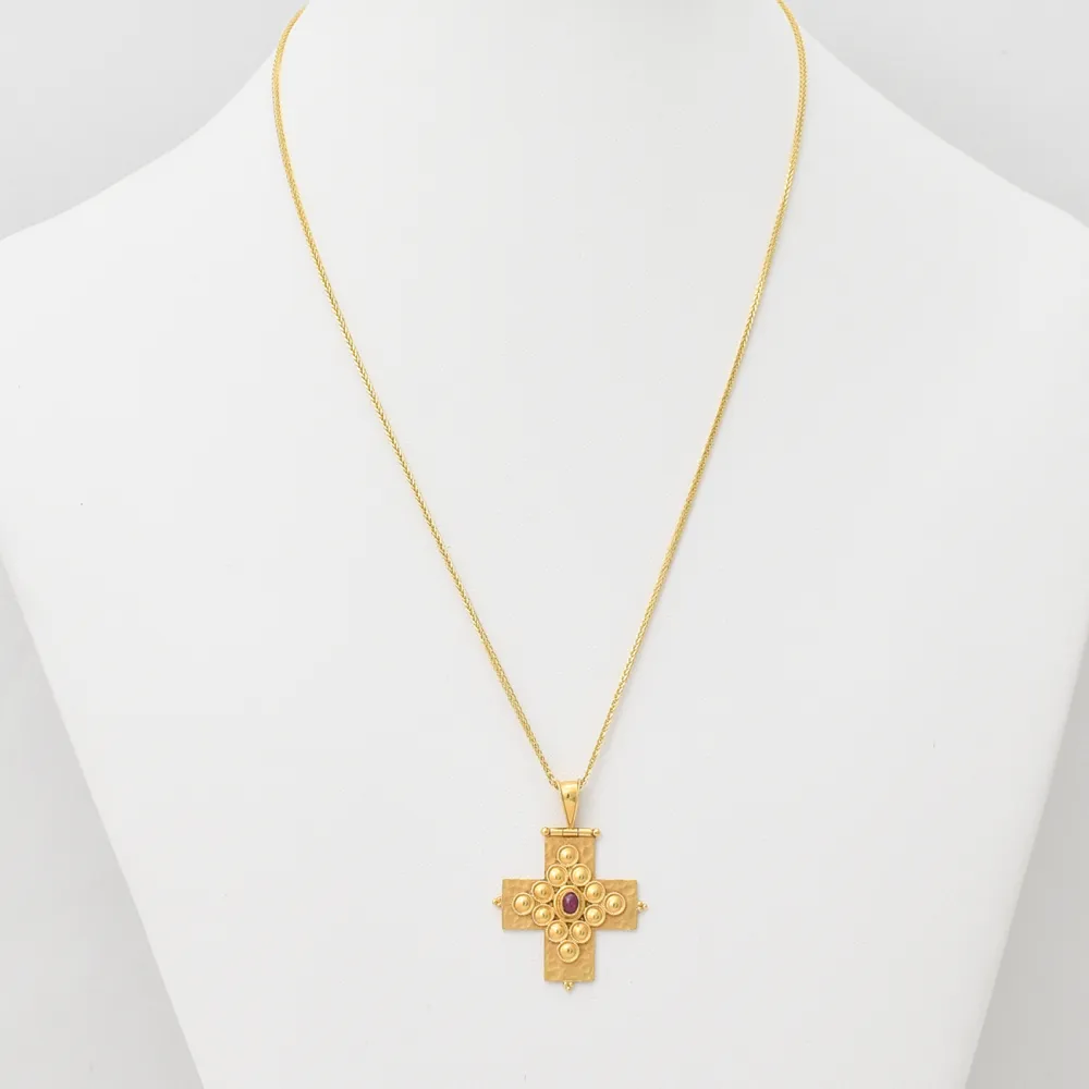 18K Χρυσός Σταυρός Χειροποίητος με Ρουμπίνι SR655