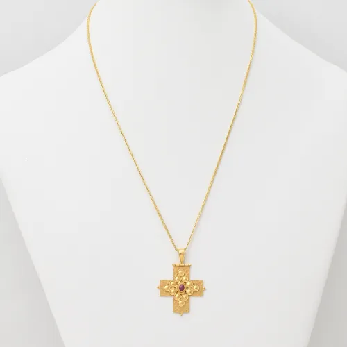 18K Χρυσός Σταυρός Χειροποίητος με Ρουμπίνι SR655