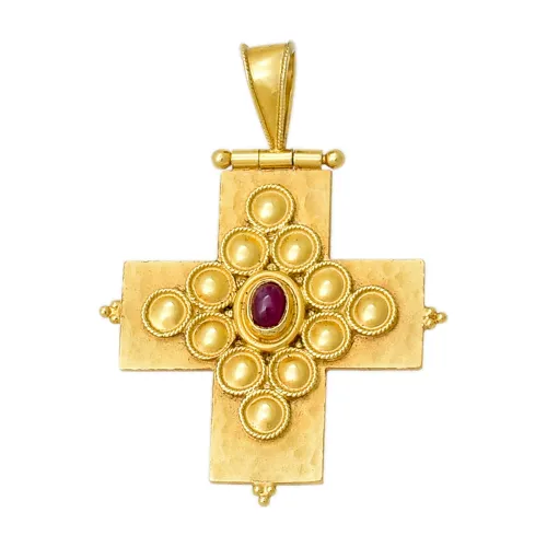 18K Χρυσός Σταυρός Χειροποίητος με Ρουμπίνι SR655