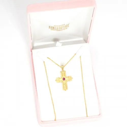 18Κ Χρυσός Σταυρός Χειροποίητος με Ρουμπίνι SR752