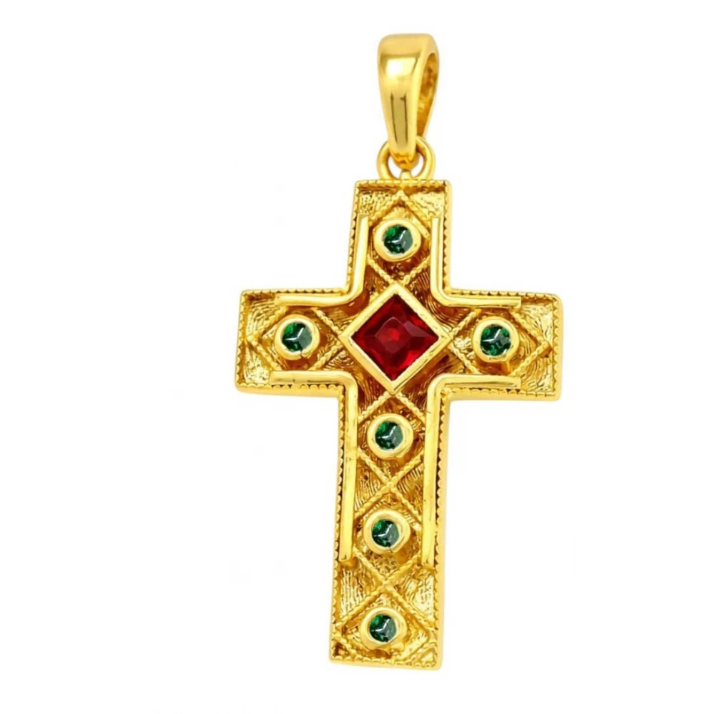 14K Χρυσός Σταυρός Δύο Όψεων με Πολύχρωμα Ζιργκόν SS10871VR