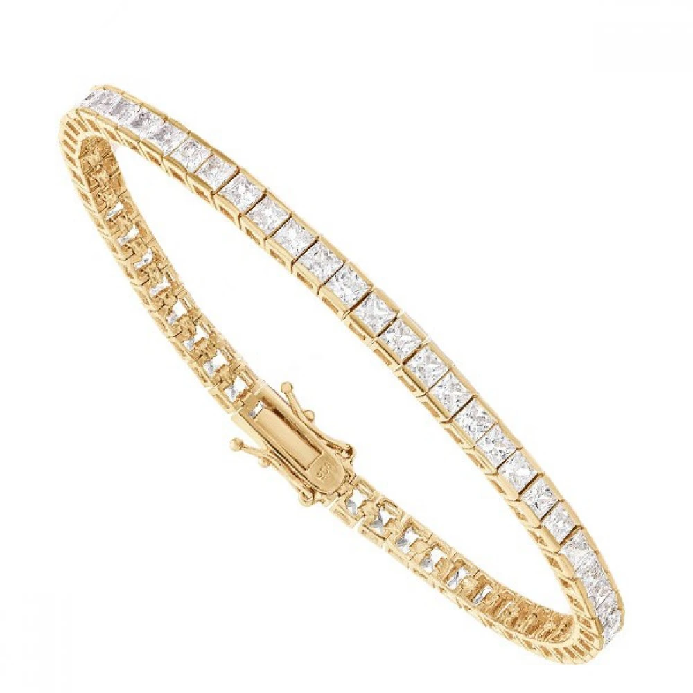 925 Ασήμι Επιχρυσωμένο Βραχιόλι Ριβιέρα με Λευκά Ζιργκόν SSBR18CCS