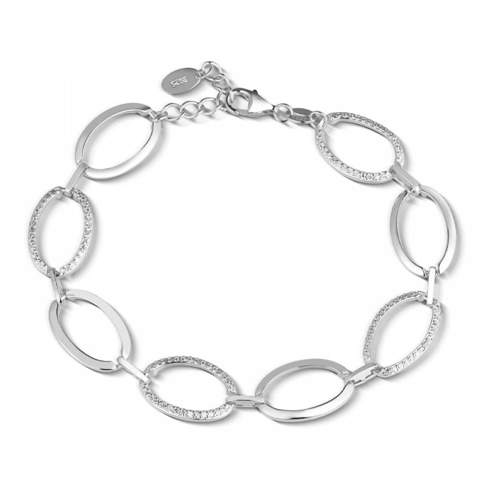 925 Ασήμι Βραχιόλι με "Κρίκους" και Λευκά Ζιργκόν SSBR73797CCS