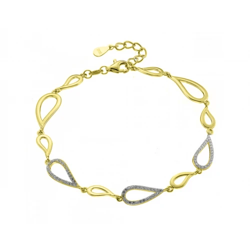 925 Ασήμι Βραχιόλι Επιχρυσωμένο με "Φύλλα" και Λευκά Ζιργκόν SSBR73854CCS